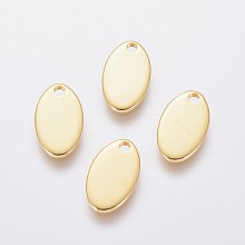 Honeyhandy 304 Stainless Steel Charms, Stamping Blank Tag, Oval, Real 24k Gold Plated, 12.5x7.5x1mm, Hole: 1.5mm