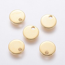 Honeyhandy 304 Stainless Steel Charms, Stamping Blank Tag, Flat Round, Golden, 7x1mm, Hole: 1.4mm