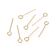 Honeyhandy 304 Stainless Steel Eye Pins, Golden, 15x0.6mm, Hole: 2mm