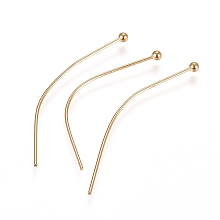 Honeyhandy 304 Stainless Steel Ball Head Pins, Real 24k Gold Plated, 35x0.6mm, 22 Gauge, Head: 1.8mm