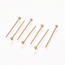 Honeyhandy 304 Stainless Steel Ball Head Pins, Real 24k Gold Plated, 15x0.6mm, 23 Gauge, Head: 1.8mm