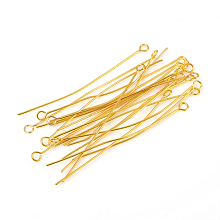 Honeyhandy 304 Stainless Steel Eye Pins, Golden, 50mm, Hole: 2mm, Pin: 0.6mm