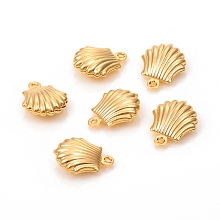 Honeyhandy 304 Stainless Steel Pendants, Hollow Scallop Shape, Golden, 14x11x4.5mm, Hole: 1mm