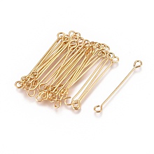 Honeyhandy Ion Plating(IP) 304 Stainless Steel Eye Pins, Double Sided Eye Pins, Golden, 26x3x0.5mm, Hole: 1.7mm