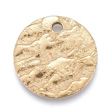 Honeyhandy Ion Plating(IP) 304 Stainless Steel Charms, Textured, Laser Cut, Flat Round, Golden, 12x1mm, Hole: 1.4mm