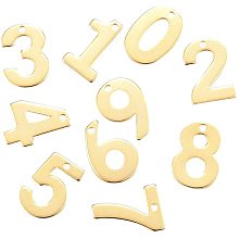 Arricraft 100pcs 304 Stainless Steel Mixed Number Pendant Charms Golden Color Beads Dangle Charm Beads with Hole for Jewelry Making 11x7~8x0.8mm