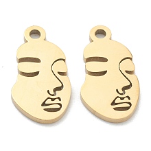 Honeyhandy Ion Plating(IP) 304 Stainless Steel Pendants, Abstract Face, Golden, 16x8.5x1mm, Hole: 1.6mm