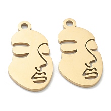 Honeyhandy Ion Plating(IP) 304 Stainless Steel Pendants, Manual Polishing, Abstract Face, Golden, 24x13x1mm, Hole: 2mm