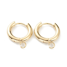 Honeyhandy 201 Stainless Steel Huggie Hoop Earring Findings, with Horizontal Loop and 316 Surgical Stainless Steel Pin, Real 24K Gold Plated, 18x16x3mm, Hole: 2.5mm, Pin: 1mm