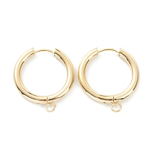 Honeyhandy 201 Stainless Steel Huggie Hoop Earring Findings, with Horizontal Loop and 316 Surgical Stainless Steel Pin, Real 24K Gold Plated, 25x23x3mm, Hole: 2.5mm, Pin: 1mm