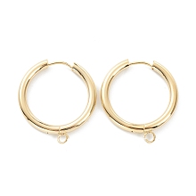 Honeyhandy 201 Stainless Steel Huggie Hoop Earring Findings, with Horizontal Loop and 316 Surgical Stainless Steel Pin, Real 24K Gold Plated, 29x27x3mm, Hole: 2.5mm, Pin: 1mm