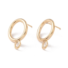 Honeyhandy 304 Stainless Steel Stud Earring Findings, with 316 Surgical Stainless Steel Pins and Horizontal Loops, Ring, Real 24K Gold Plated, 18x14mm, Hole: 3.2mm, Pin: 0.7mm