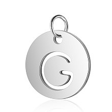 Honeyhandy 304 Stainless Steel Charms, Flat Round with Letter, Stainless Steel Color, Letter.G, 12x1mm, Hole: 2.5mm