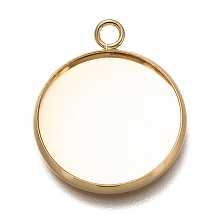 Honeyhandy 304 Stainless Steel Pendant Cabochon Settings, Plain Edge Bezel Cups, Flat Round, Real 18K Gold Plated, Tray: 18mm, 24.5x20x2mm, Hole: 2.5mm