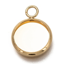 Honeyhandy 304 Stainless Steel Pendant Cabochon Settings, Plain Edge Bezel Cups, Flat Round, Real 18K Gold Plated, Tray: 10mm, 15.5x12x2mm, Hole: 2.4mm