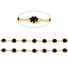 Honeyhandy 3.28 Feet Handmade Brass Link Chains, with Glass Faceted Rhinestone, Soldered, Long-Lasting Plated, Flower, Real 18K Gold Plated,Black, Flower: 12x6.5x3mm