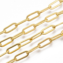 Honeyhandy Brass Paperclip Chains, Flat Oval, Drawn Elongated Cable Chains, Soldered, Long-Lasting Plated, with Spool, Cadmium Free & Nickel Free & Lead Free, Golden, 11x4.3x0.7mm, about 6.56 Feet(2m)/roll