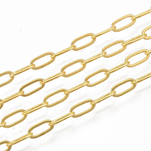 Honeyhandy Brass Paperclip Chains, Flat Oval, Drawn Elongated Cable Chains, Soldered, Long-Lasting Plated, with Spool, Cadmium Free & Nickel Free & Lead Free, Golden, 7.6x2.6x0.5mm, about 16.4 Feet(5m)/roll