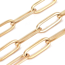 Honeyhandy 3.28 Feet Vacuum Plating 304 Stainless Steel Paperclip Chains, Drawn Elongated Cable Chains, Soldered, Golden, Links: 12x4x1mm