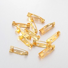 Honeyhandy Golden Iron Pin Backs Brooch Safety Pin Findings, 20mm long, 5mm wide, 5mm thick, hole: about 2mm