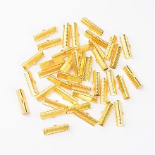 Honeyhandy Iron Ribbon Crimp Ends, Golden, 8x25mm, Hole: 1mm