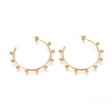 Honeyhandy 304 Stainless Steel Stud Earrings, Half Hoop Earrings, Hypoallergenic Earrings, with Round Beads and Earring Backs, Golden, 47.5x48.2x4mm, Pin: 0.7mm