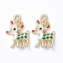 Honeyhandy Golden Plated Alloy Enamel Pendants, for Christmas, Sika Deer, Colorful, 20x13x4mm, Hole: 2mm