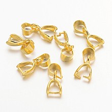 Honeyhandy Golden Tone Brass Ice Pick Pinch Bails, 10mm long, 5.5mm wide, 3mm thick, 4mm inner long, 3.5mm inner wide, Pin: 0.8mm