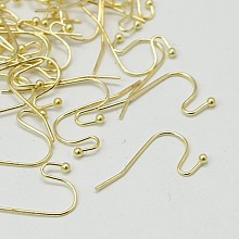 Honeyhandy Golden Color Brass Hook Ear Wire, Lead Free and Cadmium Free, Size: about 11mm wide, 22mm long, 0.75mm thick, Ball: 2mm in diameter