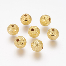 Honeyhandy Brass Textured Beads, Round, Golden Color, Size: about 8mm in diameter, hole: 2mm