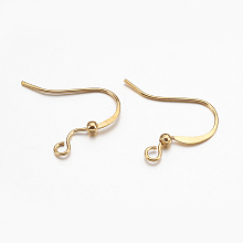 Honeyhandy Brass Ear French Earring Hooks, with Horizontal Loop, Flat Earring Hooks, Golden, 17x20x2.2mm, Hole: 1.5mm, Pin: 0.8mm