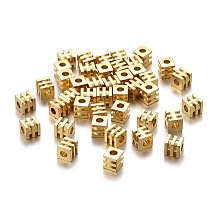 Honeyhandy Brass Spacer Beads, Long-lasting Plated, Grooved Cube, Golden, 4x4x4mm, Hole: 1.8mm