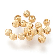 Honeyhandy Brass Beads, Long-Lasting Plated, Textured, Solid Round, Real 18K Gold Plated, 3.5x3.4mm, Hole: 1.4mm