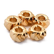 Honeyhandy Brass Beads, Long-Lasting Plated, Corrugated Rondelle, Real 24K Gold Plated, 4x2mm, Hole: 1.4mm