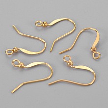 Honeyhandy Brass French Earring Hooks, Flat Earring Hooks, Ear Wire, with Beads and Horizontal Loop, Lead Free, Golden, 15mm, Hole: 2mm