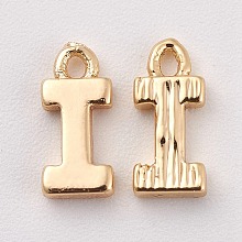 Honeyhandy Brass Charms, Letter, Nickel Free, Real 18K Gold Plated, Letter.I, 8x4x1.5mm, Hole: 0.8mm