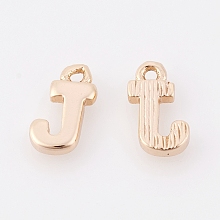 Honeyhandy Brass Charms, Letter, Nickel Free, Real 18K Gold Plated, Letter.J, 8.5x5x1.5mm, Hole: 0.8mm