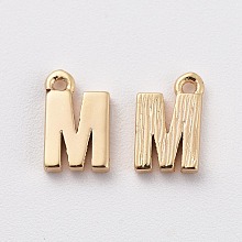 Honeyhandy Brass Charms, Letter, Nickel Free, Real 18K Gold Plated, Letter.M, 8.5x5.5x1.5mm, Hole: 0.8mm