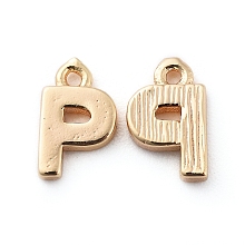 Honeyhandy Brass Charms, Letter, Real 18K Gold Plated, Letter.P, 8x5x1.5mm, Hole: 0.8mm