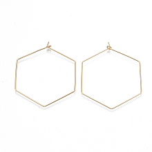 Honeyhandy Brass Earring Hooks, Hexagon, Nickel Free, Real 18K Gold Plated, 20 Gauge, 51~52x43~44x0.8mm, Pin: 0.8mm