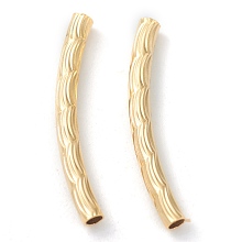 Honeyhandy Brass Tube Beads, Long-Lasting Plated, Curved Beads, Textured Tube, Real 24K Gold Plated, 20x2mm, Hole: 1.2mm