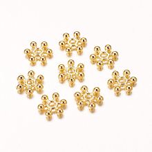 Honeyhandy Zinc Alloy Beads Spacers, Cadmium Free & Lead Free, with One Hole, Snowflake, Golden, 10x2.5mm, Hole: 1.5mm