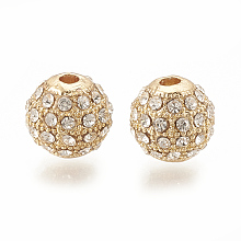 Honeyhandy Alloy Bead, with Rhinestone, Round, Crystal, Golden, 8x8mm, Hole: 1.5mm