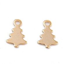 Honeyhandy Christmas 201 Stainless Steel Charms, Laser Cut, Christmas Tree, Real 18k Gold Plated, 12x8.5x0.5mm, Hole: 1.4mm