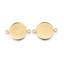 Honeyhandy 201 Stainless Steel Cabochon Connector Settings, Plain Edge Bezel Cups, Flat Round, Real 24K Gold Plated, Tray: 18mm, 27x20x2mm, Hole: 2mm