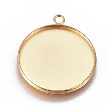 Honeyhandy Ion Plating(IP) 304 Stainless Steel Pendant Cabochon Settings, Plain Edge Bezel Cups, Flat Round, Golden, Tray: 25mm, 30.5x26.5x2mm, Hole: 2.2mm