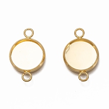 Honeyhandy 304 Stainless Steel Cabochon Connector Settings, Plain Edge Bezel Cups, Flat Round, Real 18K Gold Plated, Tray: 12mm, 21.5x14x2mm, Hole: 2mm