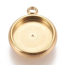 Honeyhandy Ion Plating(IP) 304 Stainless Steel Pendant Cabochon Settings, Lace Edge Bezel Cups, Flat Round, Golden, Tray: 10mm, 15x12.5x3mm, Hole: 1.8mm