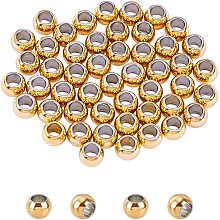 UNICRAFTALE 50pcs Round Spacer Beads Stainless Steel Loose Spacers Beads Golden 2mm Hole Charm Finding Beads for Bracelet Necklace Jewelry Making, 4x3mm