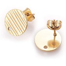 UNICRAFTALE 5pcs Textured Flat Round Stud Earring with Ear Nuts Stainless Steel Stud Earring Components 0.8mm Pin Earring Stud Golden Earring Posts for Earring Findings Making 12mm, Hole 1.2mm